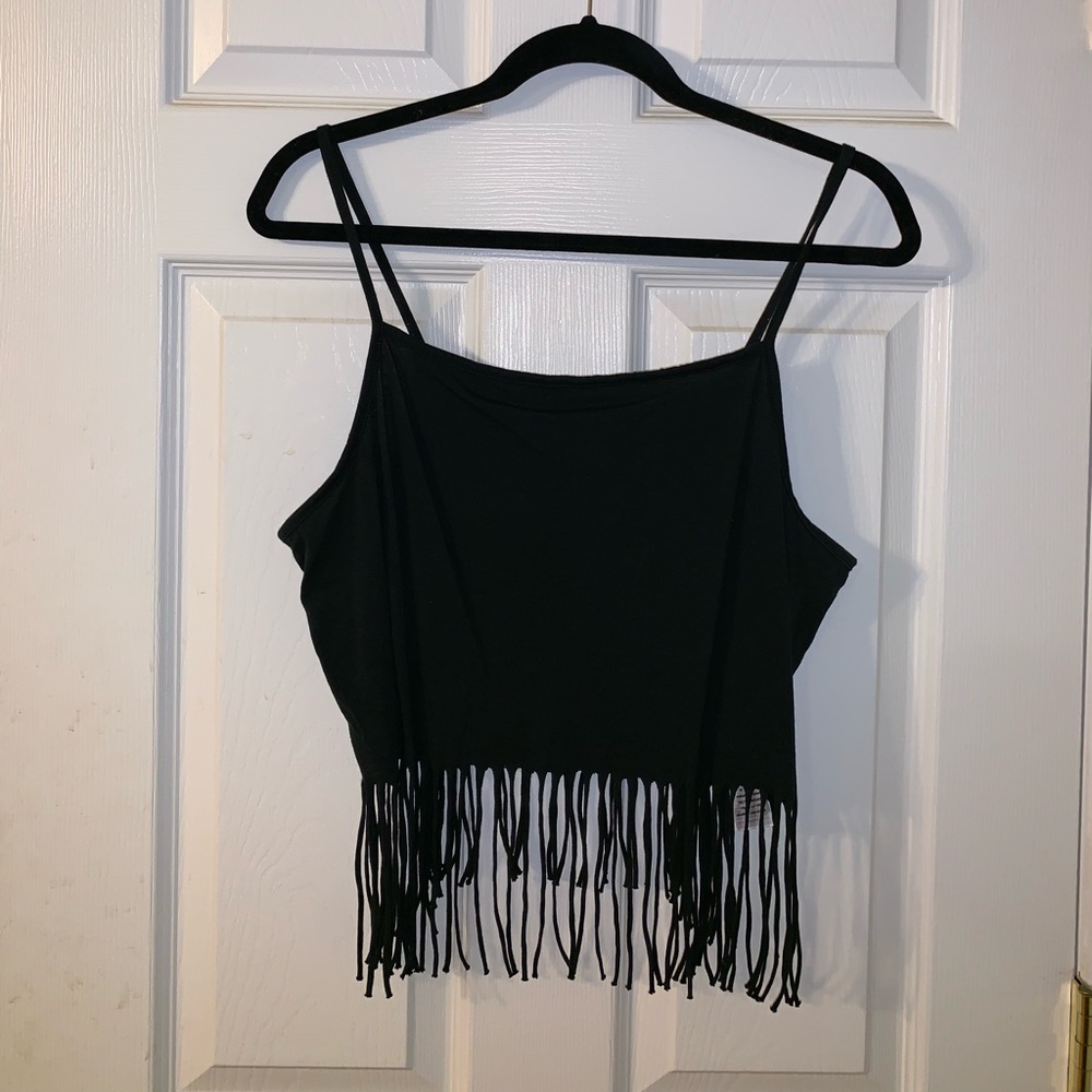 Black fringed crop top